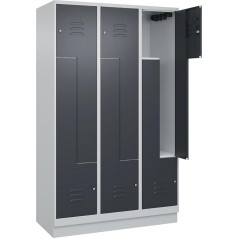 C + P Möbelsysteme C+P | Z-Spind Classic Plus | 3 Abteile | lichtgrau/grau | B 1200 mm | mit Bodensockel | Zylinderschloss
