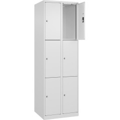 kaiserkraft | 3er-Schließfachschrank Evolo Plus | 2 Abteile | weiß | B 600 mm | 6 Fächer | mit Bodengleitern | Zylinderschloss