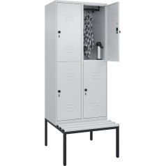 C+P | Doppelstock-Spind Classic Plus Sitzbank | 2 Abteile | lichtgrau | B 800 mm | Sicherheits-Drehriegel | untergebaut | Kunststoff