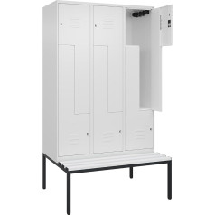C + P Möbelsysteme C+P | Z-Spind Classic Plus Sitzbank | 3 Abteile | verkehrsweiß | B 1200 mm | Zylinderschloss | untergebaut | Kunststoff
