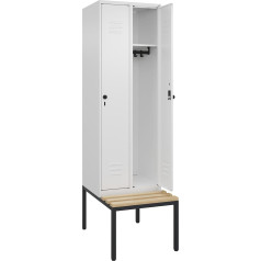 C + P Möbelsysteme C+P | Spind Classic Plus Sitzbank | 2 Abteile | verkehrsweiß | B 600 mm | Sicherheits-Drehriegel | untergebaut | Buche-Hartholz