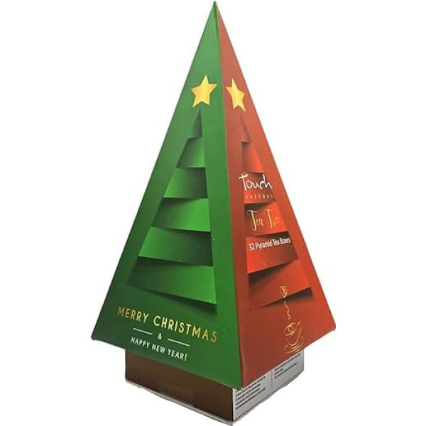 Teebaum-Weihnachtsbox | 32 Pyramidenbeutel | 4 Festliche Tees | Weiß, Grün, Sencha, Litschi | Feines & Elegantes Geschenk | Limitierte Festtagsedition