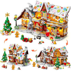 3 Style Modes Christmas Gingerbread House Construction Kit with Lights - 2025 Christmas Village House Building Block Set with Santa Claus Christmas Tree Train Gift for Adults Children Girls Boys from