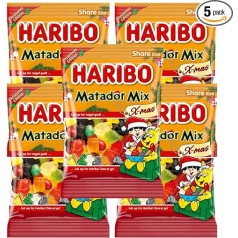 HARIBO Matador Mix X-Mas 5 Pack 5 x 360 g - Danish Fruit Gum and Liquorice Christmas Edition - The Ultimate Package for Celebrations and Events