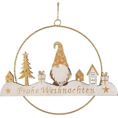 Logbuch-Verlag Merry Christmas Door Wreath Wall Decoration Wooden Metal Gnome Door Decoration Wreath Christmas 25 cm