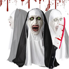 WEILAOK Halloween Mask Nun, The Nun Mask with Toy Knife, Scary Latex Mask, Halloween, Horror Nun for Halloween Costume, Cosplay Party, Halloween Decoration, Creates Creepy Atmosphere