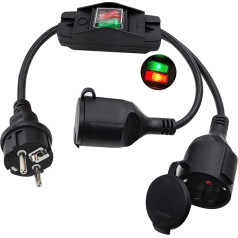 HuaLiSiJi Schuko Extension Cable with Switch 16 A 250 V Schuko Y Cable Extension Cable Short Schuko Protective Contact Extension Cable IP44, for Outdoor or Indoor Use (Black 1.5 m)