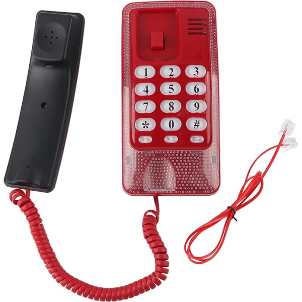 Corded Landline Telephone, Landline Phone with Flash Last Number Repeat Function, Portable Wall Mounted Phone for Bank Calls in Home Hotel Office (Red)