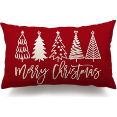 Merry Christmas Cushion Cover 12 x 20 Inch Farmhouse Christmas Throw Lumbar Cushion Decorations Christmas Tree Holiday Decor Fall for Home Couch