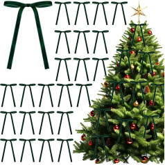 Lyqaq 24 grüne Samtschleifen für Weihnachtsbaum, 12,7 x 17,8 cm, Weihnachtsbaumschleifen, Weihnachtsdekoration, Vintage-Samtband, Kranzschleifen für Geschenkverpackungen, Weihnachtsschmuck
