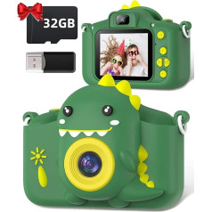 Children's Camera, Gofunly Children's Camera 1080P 2.0 Inch Screen Camera with 32GB Card Selfie Digital Camera Photo Camera for 3-12 Years Boys and Girls Christmas Toy - Green Dinosaur