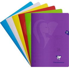 Clairefontaine 303226C – Pack of 25 Notebooks, Ideal for School, DIN A4, 16 Sheets, 90 g, Line Style 26 Squared with Margin, Polypropylene Cover, Assorted Colours, 1 Pack
