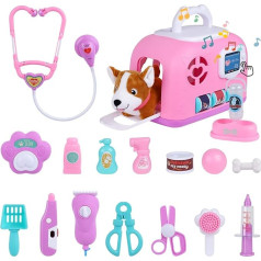 Girls Doctors Vet Set Toys for Kids,20Pcs Dog Toys Playset,Pink Pet Vet Role Playing Toy,Doorbell and Barking Christmas Birthday for Girls 3 4 5 6 7