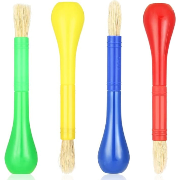 Prasacco Pack of 4 Children's Round Painting Brushes, Coloured Plastic Bristle Brush, Toddler Brush with Large Handle, Beginner Brush for Acrylic Painting, Gouache Painting, Oil Painting