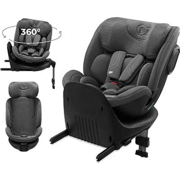 Kinderkraft Xrider2 I-SIZE 40-125 cm, Child Seat 0-25 kg, 0-7 Years, 5-Point Belts, 360 Degree Rotatable, Child Car Seat with ISOFIX, FWF and RWF, Reinforced 3-Layer Headrest, Memory Foam, Grey