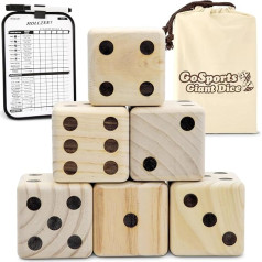 gosports Giant wooden dice set with bonus rollzee scoreboard (including 6 dice, dry wipe scoreboard and canvas carry bag)