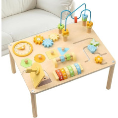 Générique Aktivitätstisch für Babys, Zug auf dem Tisch – Lernspielzeug aus Holz mit Perlenlabyrinth und Formensortierer für Kindergarten, und Mädchen im Klassenzimmer