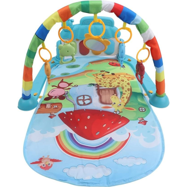 Baby Fitnessstudio -Spiel Matte Sensorisches Klavierspielzeug für Neugeborene Babys mit sicherem weichem Stoffmaterial helle farbenfrohe hängende Glocken für die Entwicklung von (Pilztiermuster)