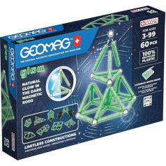 Geomag Glow Recycled - 60 Pack - Phosphorescent Magnetic Constructions - Phosphorescent Magnetic Strips - 100% Recycled Plastic - Creative Skill - 3D Construction