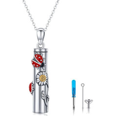 Midir&Etain Ash Urn Necklace 925 Sterling Silver Ladybird Sunflower Pendant Necklace Cremation Jewellery Keepsake Memory Gifts for Women Friends Mother