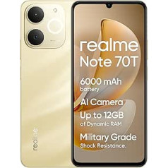 realme Note 70T 4G Smartphone, 4+64GB, 6000mAh Massive Battery, 7.94 mm Ultra Slim, T7250 Octa-Core Chipset, Up to 4+8GB Dynamic RAM, Next AI, Charger Not Included, Gold