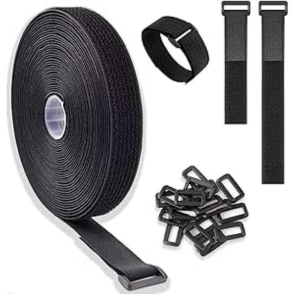 1 Rolle 5 m verstellbarer Kabelgurt mit 25 Knöpfen, wiederverwendbare Befestigungskabelbinder, Klettverschluss-Sicherungsgurt, zuschneidbar, wiederverwendbare Kabelbinder für Kabelführung