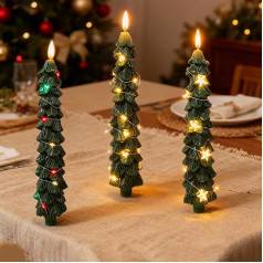 Pack of 3 LED Candles Christmas Tree Taper Candles Green Christmas Tree Candles Flameless Candles for Winter Home Christmas Tree Decoration Christmas Wedding Decoration