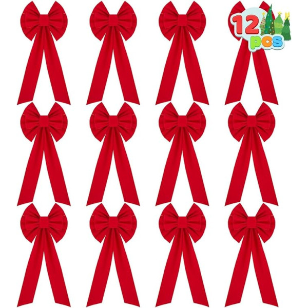 JOYIN 12 Red Christmas Bows Christmas Wreath Bows 26 Inches Long and 10 Inches Wide Outdoor Christmas Bows for Tree Indoor Outdoor Christmas Decoration Ornaments