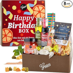 Gepp's Feinkost Happy Birthday Gift Basket, Gift Idea for Birthday, Gift Box Filled with Italian Pasta, Chocolates, Streamers etc., Birthday Gift for Woman and Man