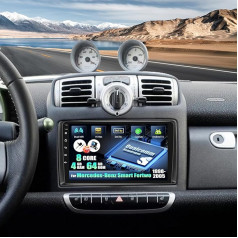 CAMECHO Android 15 Qualcomm 8 Core 4G + 64G Car Radio for Mercedes-Benz Smart Fortwo 2005-2010 with Carplay Android Car Navigation Dual WiFi 9 Inch Screen with Navi Bluetooh5.1 FM/RDS + Rear View