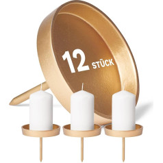Novaliv 12 x Candle Pin Flat without Pin 8.5 cm Gold Aluminium Round Candle Pin Christmas Wreath Candle Holder Advent Wreath Decoration Candle Pick Candle Nozzle Metal Round Advent Wreath Candle Plate