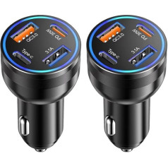 USB C Car Charger, 2 Pack 65W 4-Port USB C Cigarette Lighter Adapter Fast Car Charger Multiport PD 3.0 & QC Type C Car Charger for iPhone 16/15/14/13/12/11/Pro Max, iPad, Samsung