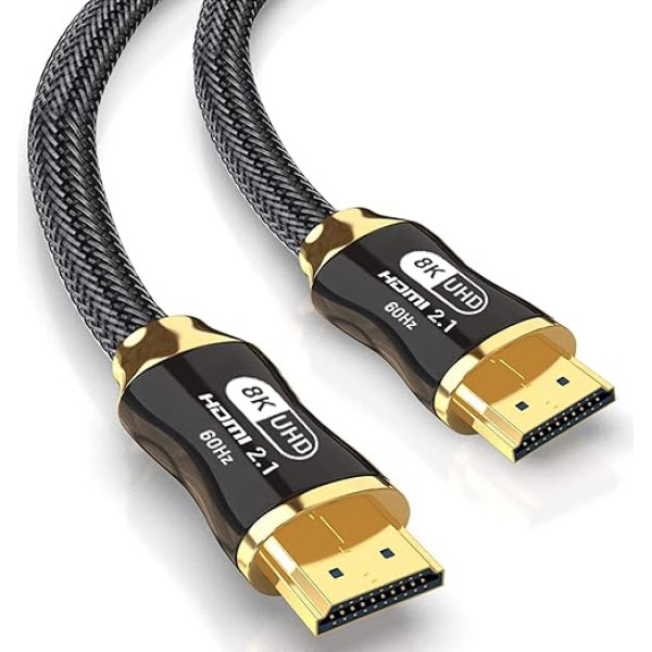 HDMI 2.1 Cable 3 Metre 8K 4K HDMI Cable 48Gbps Ultra High Speed Braided Cable 8K 60Hz 4K 120Hz 7680P eARC HDCP 2.2&2.3 Dynamic HDR, eARC, HDR10, Compatible with Roku TV/HDTV/PS4/5/Blu-ray