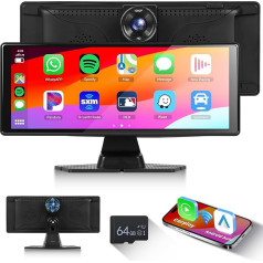 Hodozzy 10.26 Inch Wireless Carplay Display Android Car, Car Radio Wireless Carplay IPS Screen, Android Car Screen with AUX/FM, Dash Cam, Loop Recording, Mirror Link, Bluetooth + 64G TF