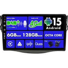 SXAUTO [Built-in 4G / DAB] Android 14-6G+128G - Car Radio for Toyota RAV4 (2007-2012) - Built-in Carplay/Android Car - Camera + MIC - DSP 360-CAM Steering Wheel Control Fast Boot HDMI - 2 DIN IPS 9