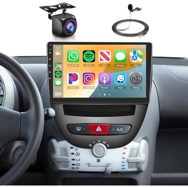 Car Radio [4G+64G] for Citroen C1/Toyota Aygo/Peugeot 107, 10.1 Inch Touchscreen Android 13 with CarPlay, Android Car, BT5.0, WLAN, GPS, RDS, FM, EQ