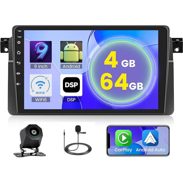5G WiFi 4+64G Android Autoradio für BMW 3 E90 E91 E92 E93 Wireless Carplay Android Auto,9 Zoll IPS Bildschirm Autoradio mit Navi Bluetooth FM/RDS SWC Rückfahrkam