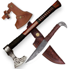 Viking Axe and Raban Head Knife 2-in-1 Set Hatchet Axe High-Quality Viking Axe Hand Forged Outdoor Survival Axe with Leather Protection