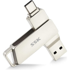 SSK USB C Disk 64GB Memory Up to 200MB/s Dual Drive Type C + USB 3.2 Jump Flash Drive Memory Stick Compatible with Thunderbolt 3 for Android Phone, MacBook/Pro/Air and More