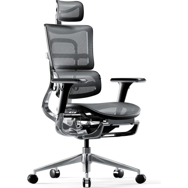 Diablo V-Master ergonomic office chair, comfortable chair, adjustable seat, headrest, adjustable armrests, adjustable footrest, mesh, height-adjustable, color choice (black-grey)