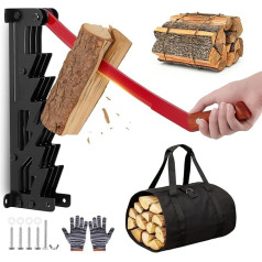 Manual Wood Splitter with Storage Bag, Wall Mounted Kindling Splitter for Wood, Heavy Duty Firewood Splitter, Handheld Firewood Cutter