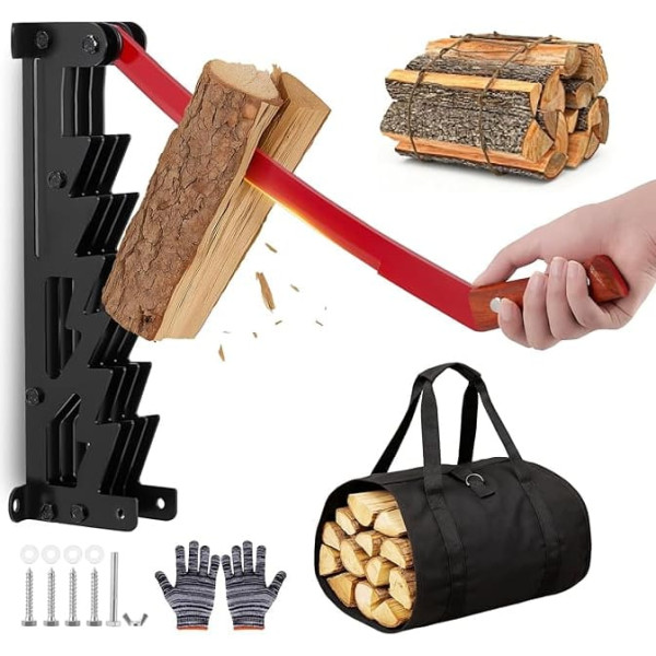 Manual Wood Splitter with Storage Bag, Wall Mounted Kindling Splitter for Wood, Heavy Duty Firewood Splitter, Handheld Firewood Cutter