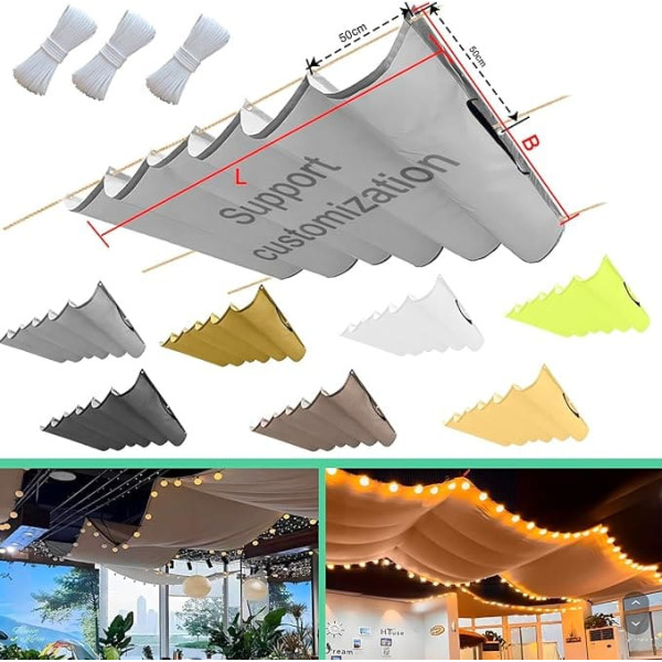 Retractable Wave Awning, 200 x 400 cm (W x L), Adjustable Shade Cover, Sun Protection, Waterproof, Outdoor Pergola, UV-Resistant Awning, Applicable to Patio, Garden, Light Grey