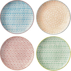 Bloomingville Carla Express Retro Large Dinner Plate Vintage Diameter 25 cm Orange Blue Green Red Ceramic Set of 4