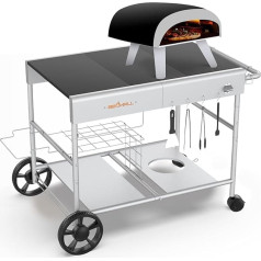 GFTIME Improved Pizza Ovens Grill Trolley for Koda/Karu/Fyra 16 & 12, 128 x 64 x 78 cm Rolling Kitchen Trolley, Serving Trolley Grill Stand for Ninja Woodfire, Blackstone Griddle, Trolley for Weber Q