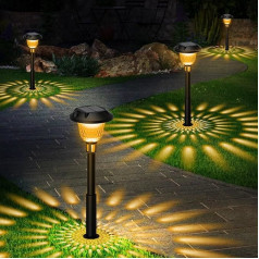 Solar Lights for Outdoor Garden Pack of 4 Solar Lights with 2 Colour Modes Warm White + RGB Pattern IP65 Waterproof Auto On/Off LED Garden Lights for New Year Balcony Patio Path Walkway Lawn