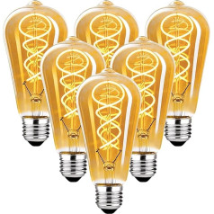 E27 LED Vintage Light Bulb, Edison Vintage Light Bulb E27 Dimmable 4 W ST64 Light Bulb E27 LED Warm White Light Bulb E27 Vintage Ideal for Decorative Nostalgia Retro Lighting Amber Pack of 6