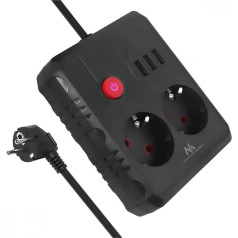 Barošanas bloks mce387 b 2 ligzdas 3xusb, 110-240v maiņstrāva 50/60hz 2.1a max 2500w, 1.5m melns