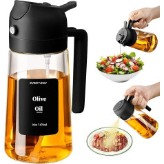 2 in 1 Oil Sprayer for Cooking, 470 ml Glass Oil Bottles/Olive Oil Spray Bottle for Salad, Grilling and Hot Air Fryer (Black)