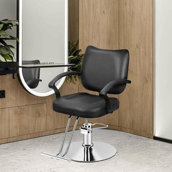 kamulouk Barber Hairdressing Chair, Hydraulic Hairdressing Chair, Salon Chair for Hairdressers with Height Adjustment, Shampoo Beauty Salon Chair Equipment (Black-A)